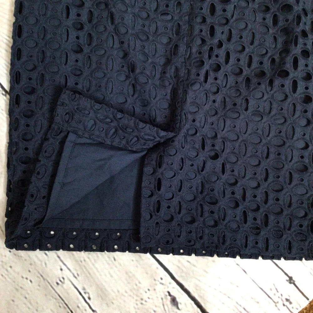 Kenar Navy Blue Eyelet Straight Skirt 2